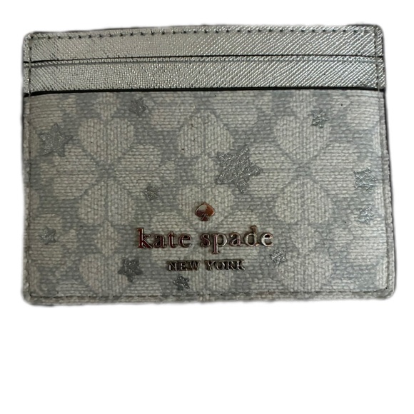 kate spade Handbags - Kate Spade NWOT silver &Cream  Card Holder with Logo